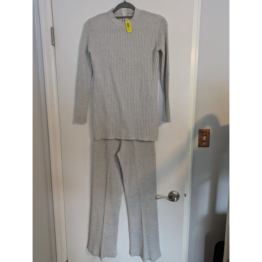 Vintage White Stag Silver Pant Set Sweater Top and Bottom Size XS